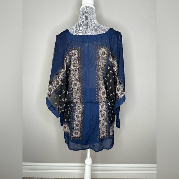 FREE PEOPLE Womens Boho Printed Kimono Tied Sleeve V-Neck Mini Dress Size XS - Picture 4 of 12